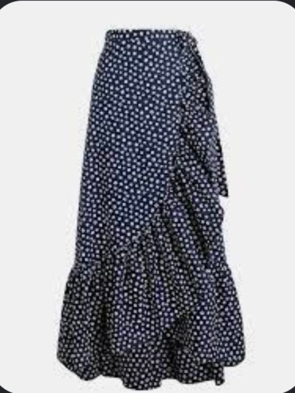 J Crew Ditsy Ruffle Wrap Navy Midi Skirt Size 10